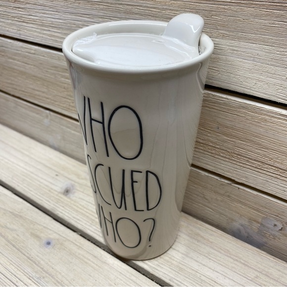 Rae Dunn “Who Rescued Who?” Ceramic travel mug NWOT - Picture 4 of 8